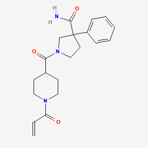 molecular formula C20H25N3O3 B2469345 3-Phenyl-1-(1-prop-2-enoylpiperidine-4-carbonyl)pyrrolidine-3-carboxamide CAS No. 2361704-98-3
