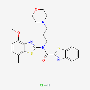 molecular formula C24H27ClN4O3S2 B2469355 N-(4-methoxy-7-methylbenzo[d]thiazol-2-yl)-N-(3-morpholinopropyl)benzo[d]thiazole-2-carboxamide hydrochloride CAS No. 1216906-21-6