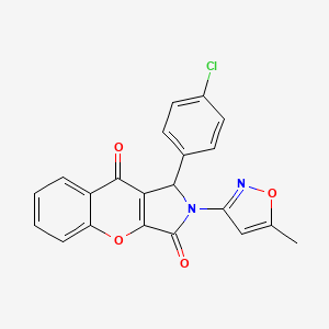 molecular formula C21H13ClN2O4 B2469364 1-(4-Chlorophenyl)-2-(5-methyl-1,2-oxazol-3-yl)-1,2-dihydrochromeno[2,3-c]pyrrole-3,9-dione CAS No. 868145-35-1
