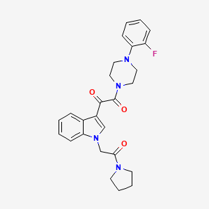 molecular formula C26H27FN4O3 B2469370 1-(4-(2-氟苯基)哌嗪-1-基)-2-(1-(2-氧代-2-(吡咯烷-1-基)乙基)-1H-吲哚-3-基)乙烷-1,2-二酮 CAS No. 893988-88-0
