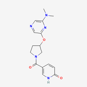 molecular formula C16H19N5O3 B2469391 5-(3-((6-(dimethylamino)pyrazin-2-yl)oxy)pyrrolidine-1-carbonyl)pyridin-2(1H)-one CAS No. 2034286-17-2