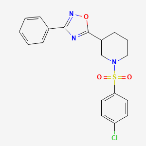 molecular formula C19H18ClN3O3S B2469394 1-[(4-Chlorophenyl)sulfonyl]-3-(3-phenyl-1,2,4-oxadiazol-5-yl)piperidine CAS No. 1031638-46-6