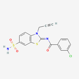 molecular formula C17H12ClN3O3S2 B2469405 3-氯-N-(3-丙-2-炔基-6-磺酰胺基-1,3-苯并噻唑-2-亚基)苯甲酰胺 CAS No. 865181-86-8