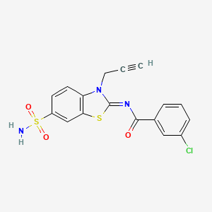 molecular formula C17H12ClN3O3S2 B2469405 3-cloro-N-(3-prop-2-inil-6-sulfamoil-1,3-benzotiazol-2-ilideno)benzamida CAS No. 865181-86-8