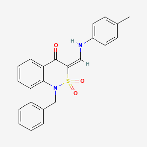 molecular formula C23H20N2O3S B2469442 (E)-1-benzyl-3-((p-tolylamino)methylene)-1H-benzo[c][1,2]thiazin-4(3H)-one 2,2-dioxide CAS No. 893313-36-5