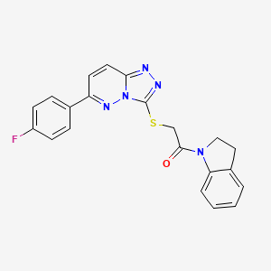 molecular formula C21H16FN5OS B2469444 2-((6-(4-Fluorophenyl)-[1,2,4]triazolo[4,3-b]pyridazin-3-yl)thio)-1-(indolin-1-yl)ethanone CAS No. 894058-69-6