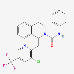 molecular formula C23H19ClF3N3O B2469446 1-((3-Chloro-5-(trifluoromethyl)-2-pyridinyl)methyl)-N-phenyl-3,4-dihydro-2(1H)-isoquinolinecarboxamide CAS No. 338793-10-5