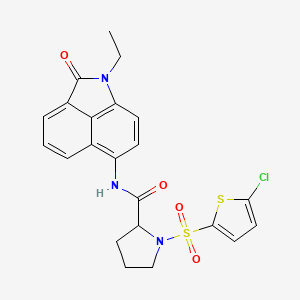 molecular formula C22H20ClN3O4S2 B2469449 1-((5-chlorothiophen-2-yl)sulfonyl)-N-(1-ethyl-2-oxo-1,2-dihydrobenzo[cd]indol-6-yl)pyrrolidine-2-carboxamide CAS No. 1101178-56-6