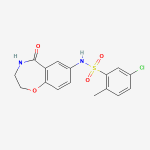 molecular formula C16H15ClN2O4S B2469450 5-氯-2-甲基-N-(5-氧代-2,3,4,5-四氢苯并[f][1,4]恶杂环-7-基)苯磺酰胺 CAS No. 922064-07-1
