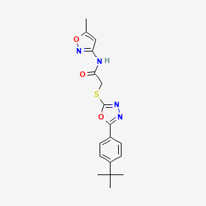 molecular formula C18H20N4O3S B2469451 2-((5-(4-(叔丁基)苯基)-1,3,4-恶二唑-2-基)硫代)-N-(5-甲基异恶唑-3-基)乙酰胺 CAS No. 851129-25-4