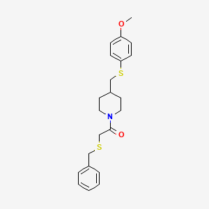 molecular formula C22H27NO2S2 B2469455 2-(Benzylthio)-1-(4-(((4-methoxyphenyl)thio)methyl)piperidin-1-yl)ethanone CAS No. 1421522-82-8