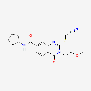 molecular formula C19H22N4O3S B2469460 2-((氰基甲基)硫代)-N-环戊基-3-(2-甲氧基乙基)-4-氧代-3,4-二氢喹唑啉-7-甲酰胺 CAS No. 946270-59-3