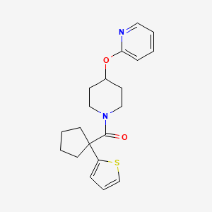 molecular formula C20H24N2O2S B2469462 (4-(Pyridin-2-yloxy)piperidin-1-yl)(1-(thiophen-2-yl)cyclopentyl)methanone CAS No. 1421500-71-1