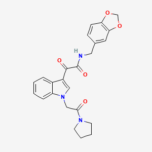 molecular formula C24H23N3O5 B2469468 N-(苯并[d][1,3]二氧杂环-5-基甲基)-2-氧代-2-(1-(2-氧代-2-(吡咯烷-1-基)乙基)-1H-吲哚-3-基)乙酰胺 CAS No. 872849-11-1