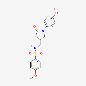 molecular formula C19H22N2O5S B2469471 4-methoxy-N-((1-(4-methoxyphenyl)-5-oxopyrrolidin-3-yl)methyl)benzenesulfonamide CAS No. 954655-35-7