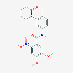 molecular formula C21H23N3O6 B2469477 4,5-二甲氧基-N-(4-甲基-3-(2-氧代哌啶-1-基)苯基)-2-硝基苯甲酰胺 CAS No. 941919-41-1