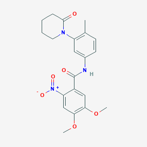 molecular formula C21H23N3O6 B2469477 4,5-dimethoxy-N-[4-methyl-3-(2-oxopiperidin-1-yl)phenyl]-2-nitrobenzamide CAS No. 941919-41-1