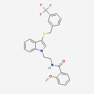 molecular formula C26H23F3N2O2S B2469516 2-methoxy-N-[2-[3-[[3-(trifluoromethyl)phenyl]methylsulfanyl]indol-1-yl]ethyl]benzamide CAS No. 532971-97-4