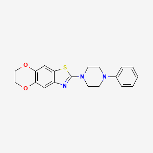 molecular formula C19H19N3O2S B2469530 2-(4-Phenylpiperazin-1-yl)-6,7-dihydro[1,4]dioxino[2,3-f][1,3]benzothiazole CAS No. 863001-71-2