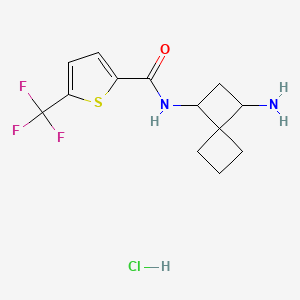 molecular formula C13H16ClF3N2OS B2469537 N-(1-氨基螺[3.3]庚烷-3-基)-5-(三氟甲基)噻吩-2-甲酰胺;盐酸盐 CAS No. 2418716-03-5