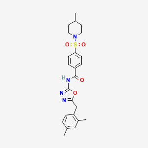 molecular formula C24H28N4O4S B2469539 N-(5-(2,4-dimethylbenzyl)-1,3,4-oxadiazol-2-yl)-4-((4-methylpiperidin-1-yl)sulfonyl)benzamide CAS No. 954695-85-3