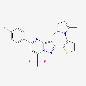 molecular formula C23H16F4N4S B2469556 2-[3-(2,5-dimethyl-1H-pyrrol-1-yl)-2-thienyl]-5-(4-fluorophenyl)-7-(trifluoromethyl)pyrazolo[1,5-a]pyrimidine CAS No. 861209-60-1