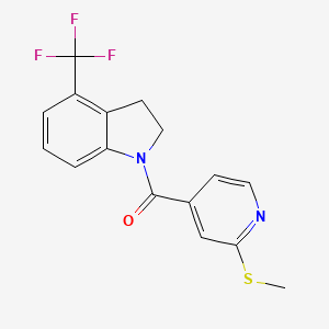 molecular formula C16H13F3N2OS B2469560 1-[2-(methylsulfanyl)pyridine-4-carbonyl]-4-(trifluoromethyl)-2,3-dihydro-1H-indole CAS No. 1797992-75-6