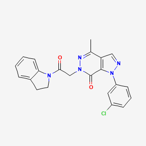 molecular formula C22H18ClN5O2 B2469566 1-(3-chlorophenyl)-6-(2-(indolin-1-yl)-2-oxoethyl)-4-methyl-1H-pyrazolo[3,4-d]pyridazin-7(6H)-one CAS No. 955800-32-5