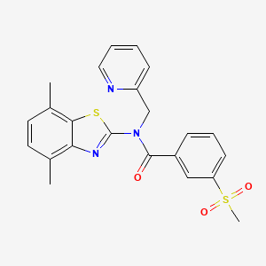 molecular formula C23H21N3O3S2 B2469574 N-(4,7-二甲基苯并[d]噻唑-2-基)-3-(甲磺酰基)-N-(吡啶-2-基甲基)苯甲酰胺 CAS No. 886946-12-9