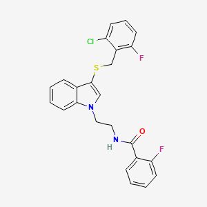 molecular formula C24H19ClF2N2OS B2469576 N-[2-[3-[(2-chloro-6-fluorophenyl)methylsulfanyl]indol-1-yl]ethyl]-2-fluorobenzamide CAS No. 532972-87-5