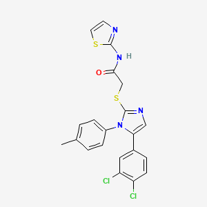 molecular formula C21H16Cl2N4OS2 B2469582 2-((5-(3,4-dichlorophenyl)-1-(p-tolyl)-1H-imidazol-2-yl)thio)-N-(thiazol-2-yl)acetamide CAS No. 1207056-90-3