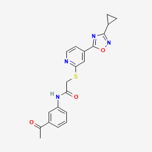 molecular formula C20H18N4O3S B2469587 N-(3-acetylphenyl)-2-((4-(3-cyclopropyl-1,2,4-oxadiazol-5-yl)pyridin-2-yl)thio)acetamide CAS No. 1251622-73-7