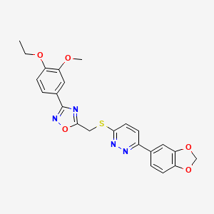 molecular formula C23H20N4O5S B2469589 3-(1,3-Benzodioxol-5-yl)-6-({[3-(4-ethoxy-3-methoxyphenyl)-1,2,4-oxadiazol-5-yl]methyl}thio)pyridazine CAS No. 1111290-61-9