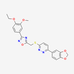 molecular formula C23H20N4O5S B2469589 3-(2H-1,3-benzodioxol-5-yl)-6-({[3-(4-ethoxy-3-methoxyphenyl)-1,2,4-oxadiazol-5-yl]methyl}sulfanyl)pyridazine CAS No. 1111290-61-9