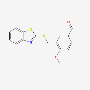 molecular formula C17H15NO2S2 B2469594 1-[3-(Benzothiazol-2-ylsulfanylmethyl)-4-methoxy-phenyl]-ethanone CAS No. 346642-22-6