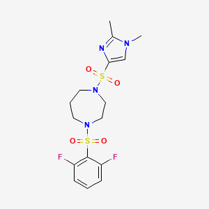 molecular formula C16H20F2N4O4S2 B2469596 1-((2,6-difluorophenyl)sulfonyl)-4-((1,2-dimethyl-1H-imidazol-4-yl)sulfonyl)-1,4-diazepane CAS No. 1903548-03-7