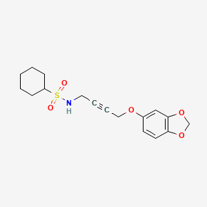 molecular formula C17H21NO5S B2469597 N-(4-(benzo[d][1,3]dioxol-5-yloxy)but-2-yn-1-yl)cyclohexanesulfonamide CAS No. 1448069-25-7