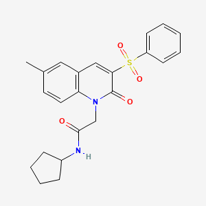 molecular formula C23H24N2O4S B2469609 N-cyclopentyl-2-(6-methyl-2-oxo-3-(phenylsulfonyl)quinolin-1(2H)-yl)acetamide CAS No. 1115876-59-9