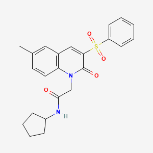 molecular formula C23H24N2O4S B2469609 N-环戊基-2-(6-甲基-2-氧代-3-(苯磺酰基)喹啉-1(2H)-基)乙酰胺 CAS No. 1115876-59-9