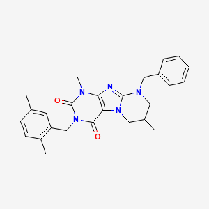 molecular formula C26H29N5O2 B2469624 9-benzyl-3-[(2,5-dimethylphenyl)methyl]-1,7-dimethyl-7,8-dihydro-6H-purino[7,8-a]pyrimidine-2,4-dione CAS No. 877779-88-9