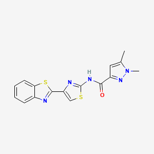 molecular formula C16H13N5OS2 B2469628 N-(4-(benzo[d]thiazol-2-yl)thiazol-2-yl)-1,5-dimethyl-1H-pyrazole-3-carboxamide CAS No. 1013759-38-0