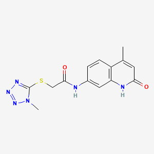 molecular formula C14H14N6O2S B2469670 2-((1-甲基-1H-四唑-5-基)硫代)-N-(4-甲基-2-氧代-1,2-二氢喹啉-7-基)乙酰胺 CAS No. 1251687-05-4
