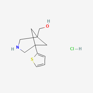 molecular formula C11H16ClNOS B2469683 (5-噻吩-2-基-3-氮杂双环[3.1.1]庚烷-1-基)甲醇;盐酸盐 CAS No. 2503208-92-0