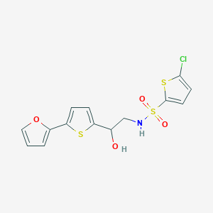 molecular formula C14H12ClNO4S3 B2469685 5-chloro-N-{2-[5-(furan-2-yl)thiophen-2-yl]-2-hydroxyethyl}thiophene-2-sulfonamide CAS No. 2320925-74-2