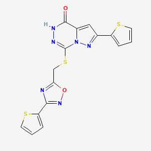 molecular formula C16H10N6O2S3 B2469687 2-(2-thienyl)-7-({[3-(2-thienyl)-1,2,4-oxadiazol-5-yl]methyl}thio)pyrazolo[1,5-d][1,2,4]triazin-4(5H)-one CAS No. 1207000-88-1