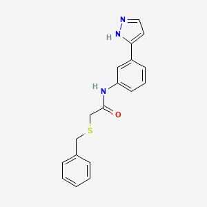 molecular formula C18H17N3OS B2469692 N-(3-(1H-pyrazol-3-yl)phenyl)-2-(benzylthio)acetamide CAS No. 1207048-14-3