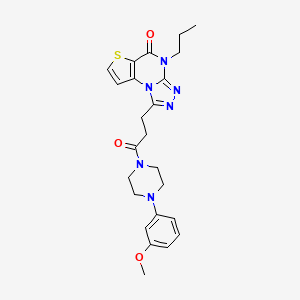 molecular formula C24H28N6O3S B2469697 1-(3-(4-(3-methoxyphenyl)piperazin-1-yl)-3-oxopropyl)-4-propylthieno[2,3-e][1,2,4]triazolo[4,3-a]pyrimidin-5(4H)-one CAS No. 1189975-80-1