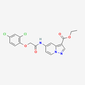 molecular formula C18H15Cl2N3O4 B2469698 Ethyl 5-(2-(2,4-dichlorophenoxy)acetamido)pyrazolo[1,5-a]pyridine-3-carboxylate CAS No. 1396815-71-6