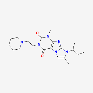 molecular formula C20H30N6O2 B2469740 1,7-二甲基-8-(甲基丙基)-3-(2-哌啶乙基)-1,3,5-三氢-4-咪唑啉o[1,2-h]嘌呤-2,4-二酮 CAS No. 916037-29-1