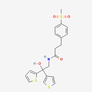 molecular formula C20H21NO4S3 B2469759 N-(2-hydroxy-2-(thiophen-2-yl)-2-(thiophen-3-yl)ethyl)-3-(4-(methylsulfonyl)phenyl)propanamide CAS No. 2034237-53-9